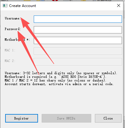 Create Account 中的 Username 与 Password 输入框
