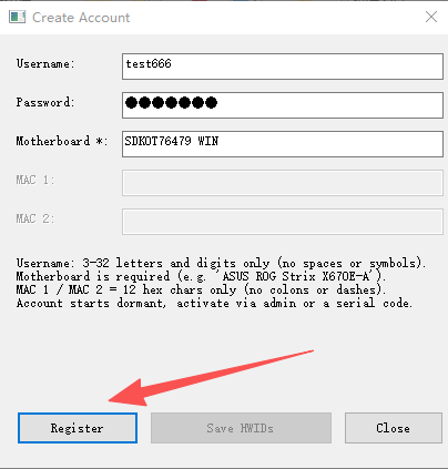 填写注册信息后点击 Register